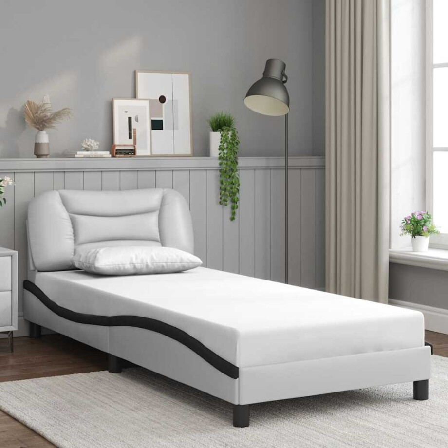 vidaXL Bedframe zonder matras "Hvar" kunstleer zwart en wit 90x190 cm afbeelding 1