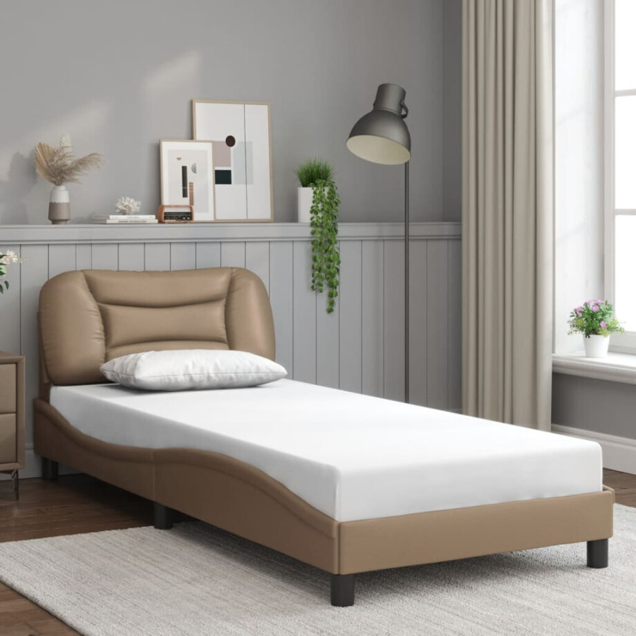 vidaXL Bedframe zonder matras "Hvar" kunstleer cappuccinokleurig 90x200 cm afbeelding 1