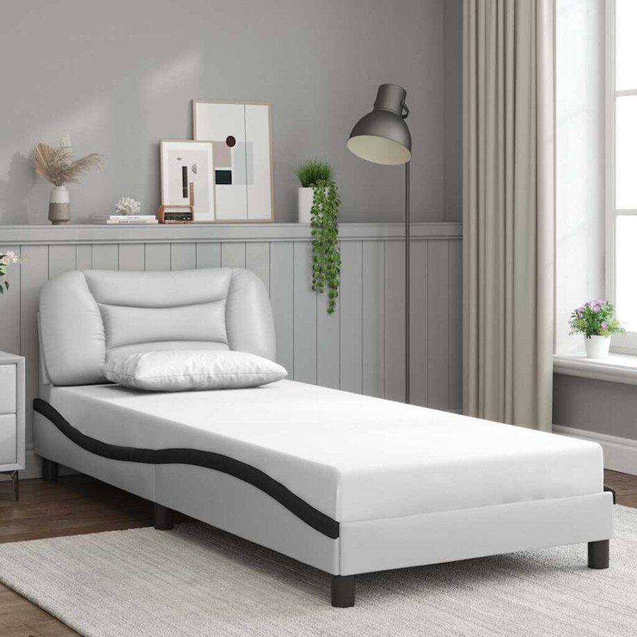 vidaXL Bedframe zonder matras "Hvar" kunstleer wit en zwart 90x200 cm afbeelding 1
