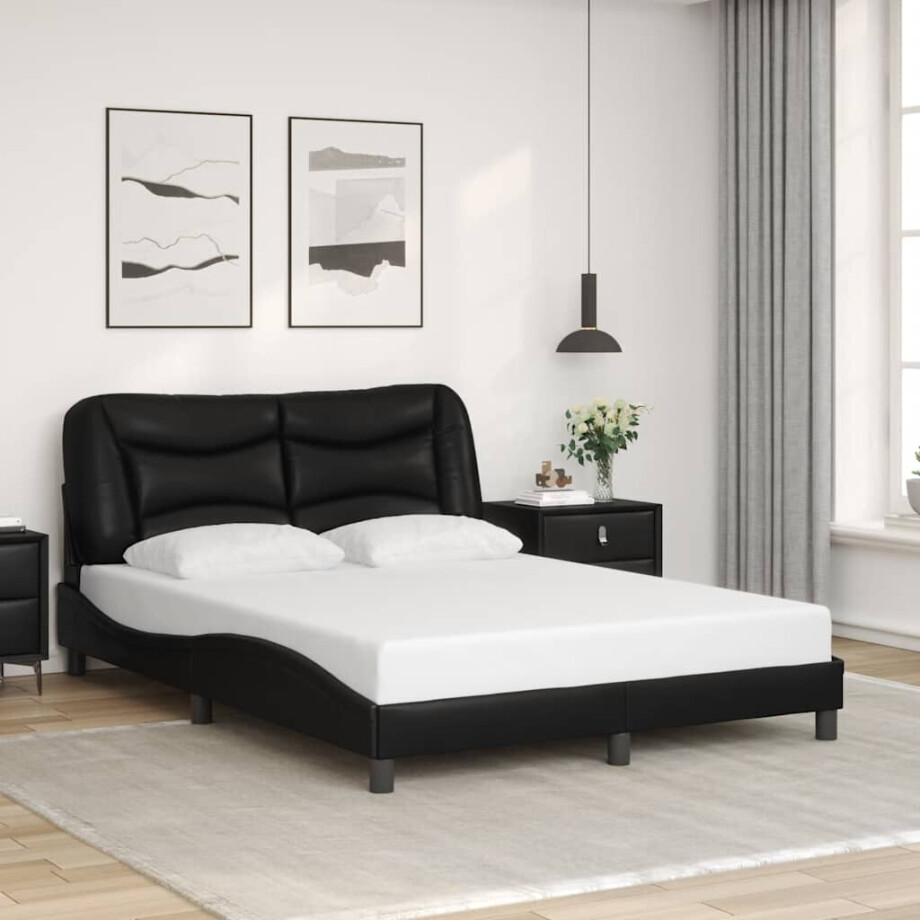 vidaXL Bedframe zonder matras "Hvar" kunstleer zwart 120x200 cm afbeelding 1
