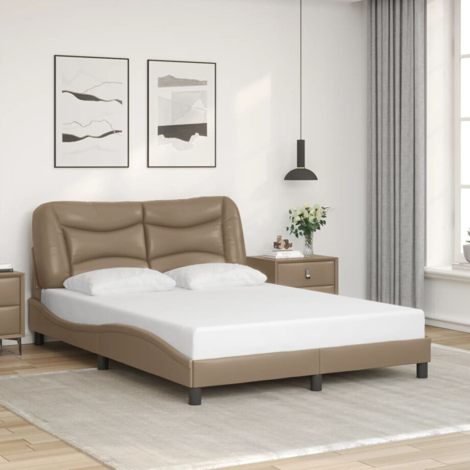 vidaXL Bedframe zonder matras "Hvar" kunstleer cappuccinokleurig 120x200 cm afbeelding 1