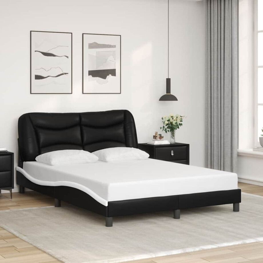 vidaXL Bedframe zonder matras "Hvar" kunstleer zwart en wit 120x200 cm afbeelding 1