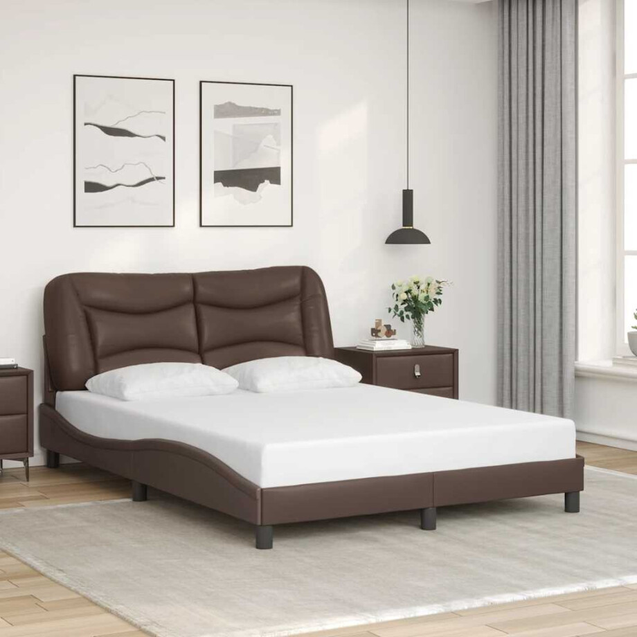 vidaXL Bedframe zonder matras "Hvar" kunstleer bruin 140x190 cm vidaXL Bedframe zonder matras "Hvar" kunstleer bruin 140x190 cm afbeelding 1