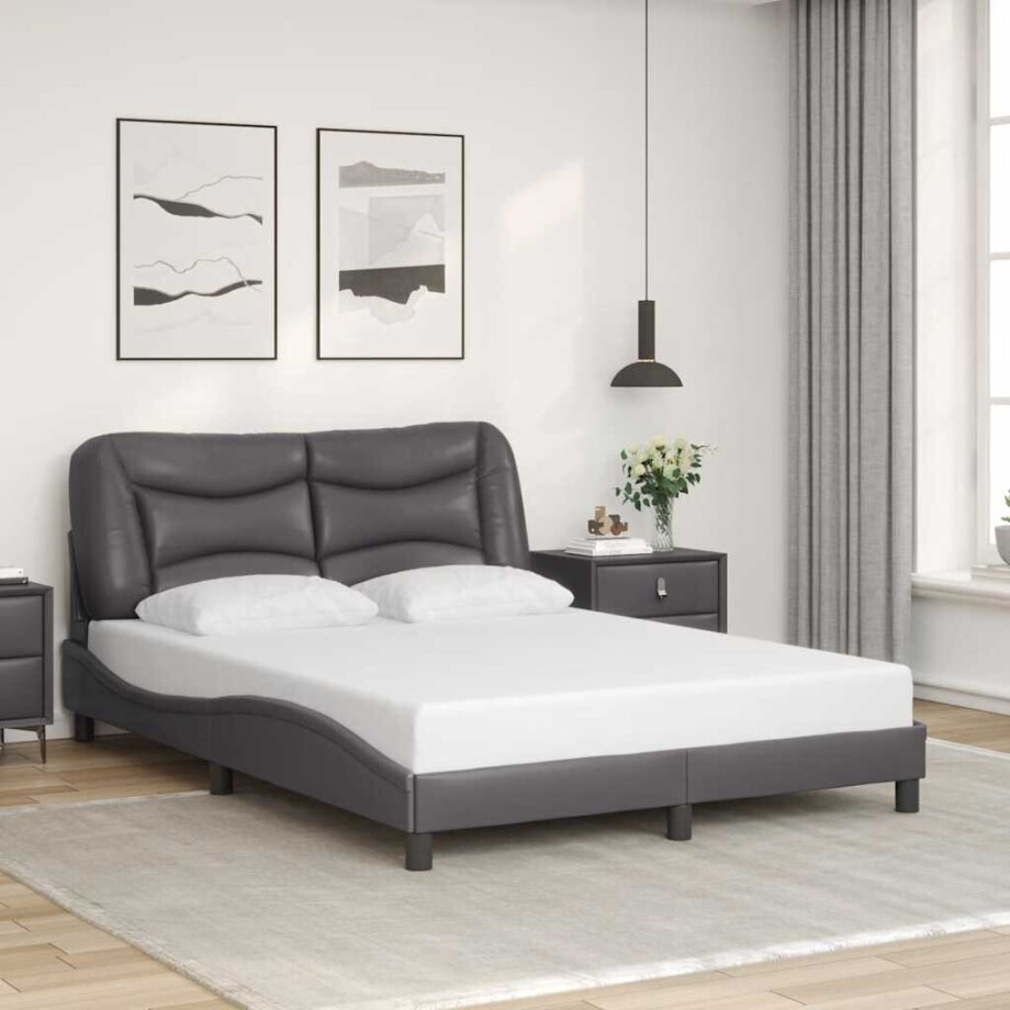 vidaXL Bedframe zonder matras "Hvar" kunstleer grijs 140x190 cm afbeelding 1