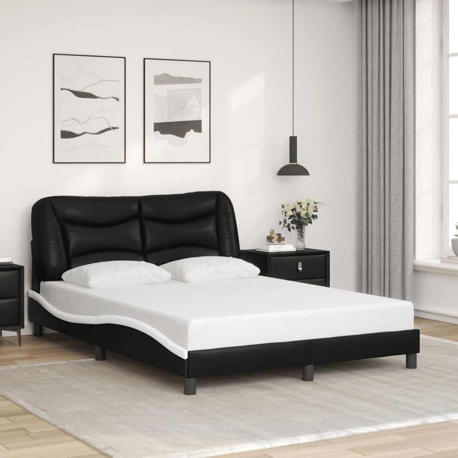 vidaXL Bedframe zonder matras "Hvar" kunstleer zwart en wit 140x190 cm afbeelding 1