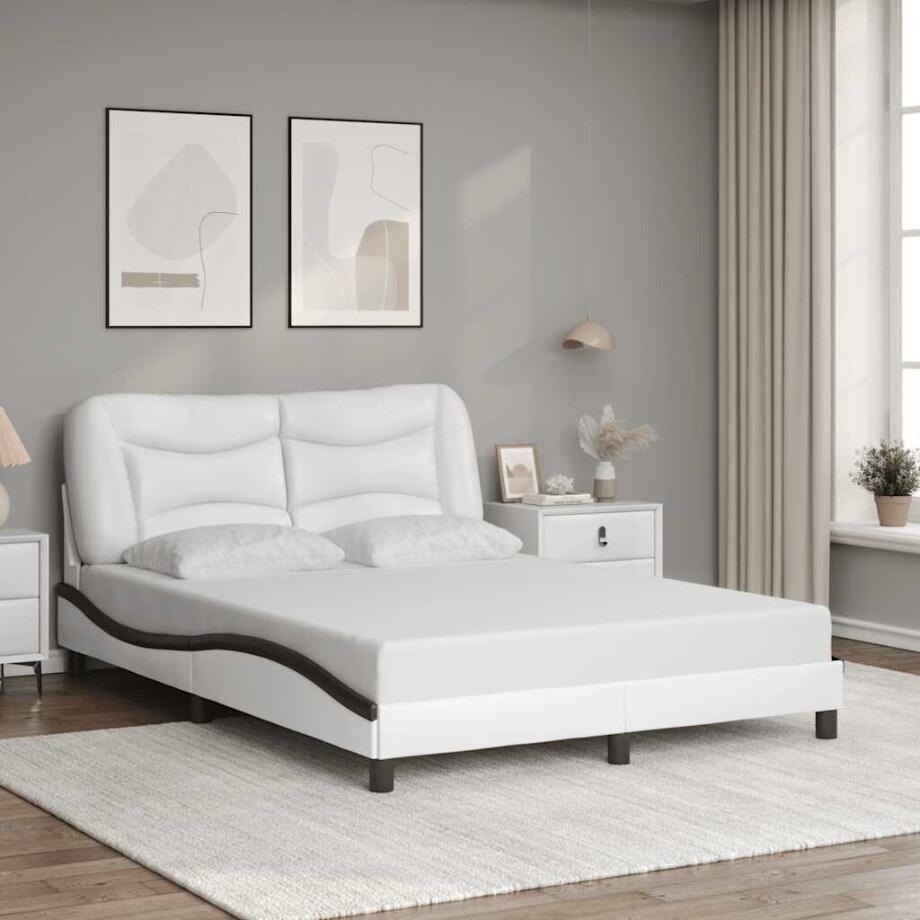 vidaXL Bedframe zonder matras "Hvar" kunstleer wit en zwart 140x190 cm afbeelding 1