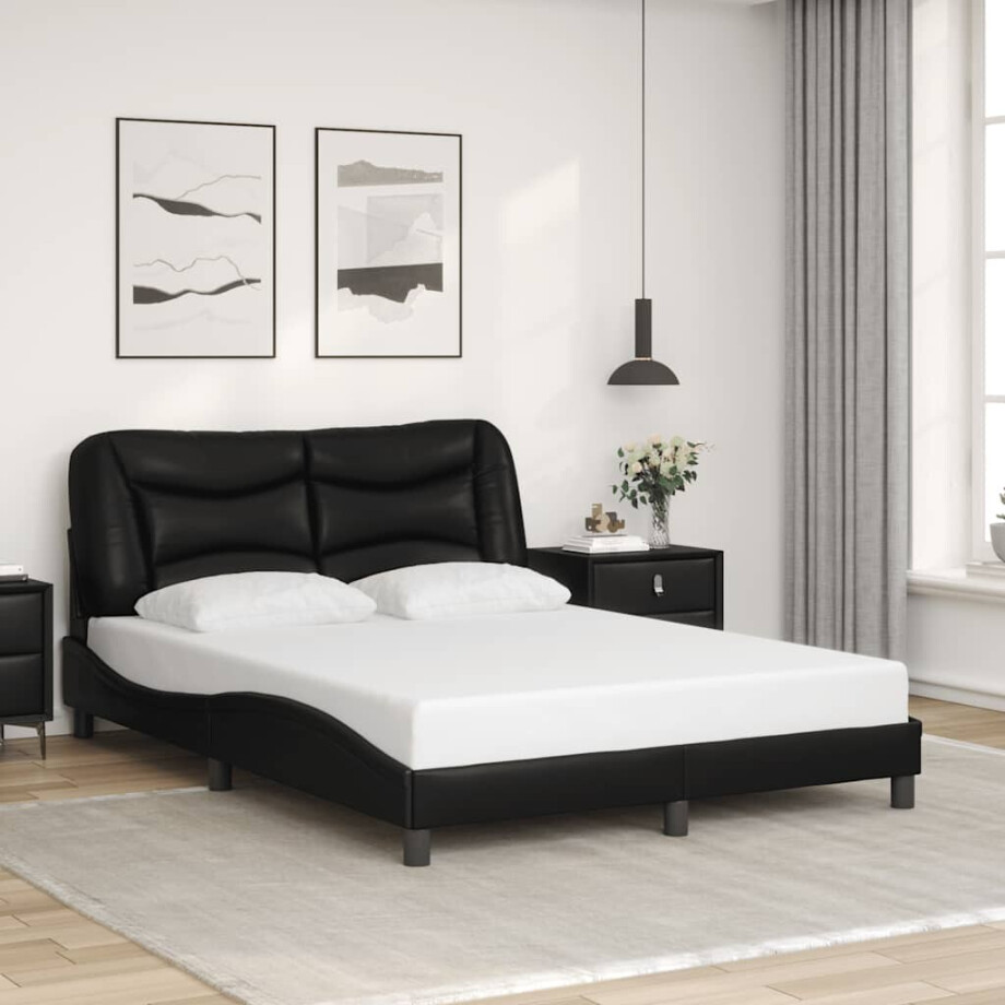 vidaXL Bedframe zonder matras "Hvar" kunstleer zwart 140x200 cm afbeelding 1