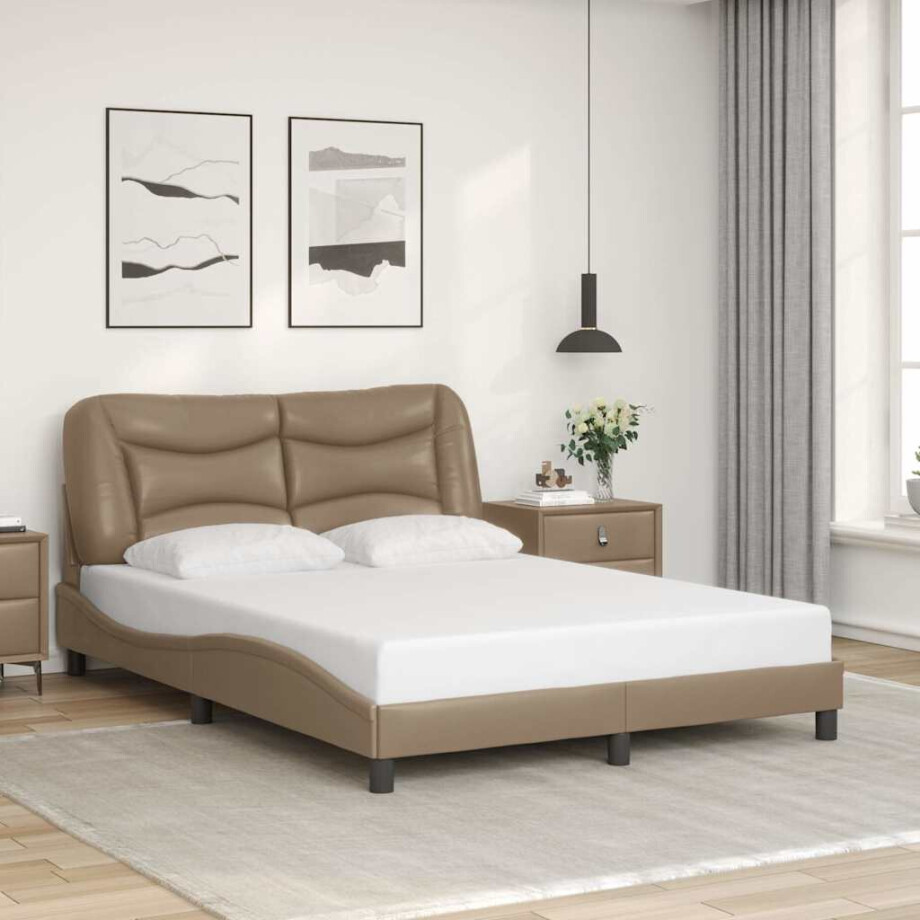 vidaXL Bedframe zonder matras "Hvar" kunstleer cappuccinokleurig 140x200 cm afbeelding 1
