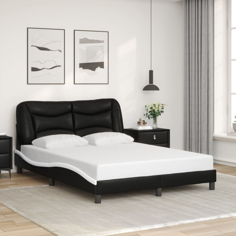 vidaXL Bedframe zonder matras "Hvar" kunstleer zwart en wit 140x200 cm afbeelding 1