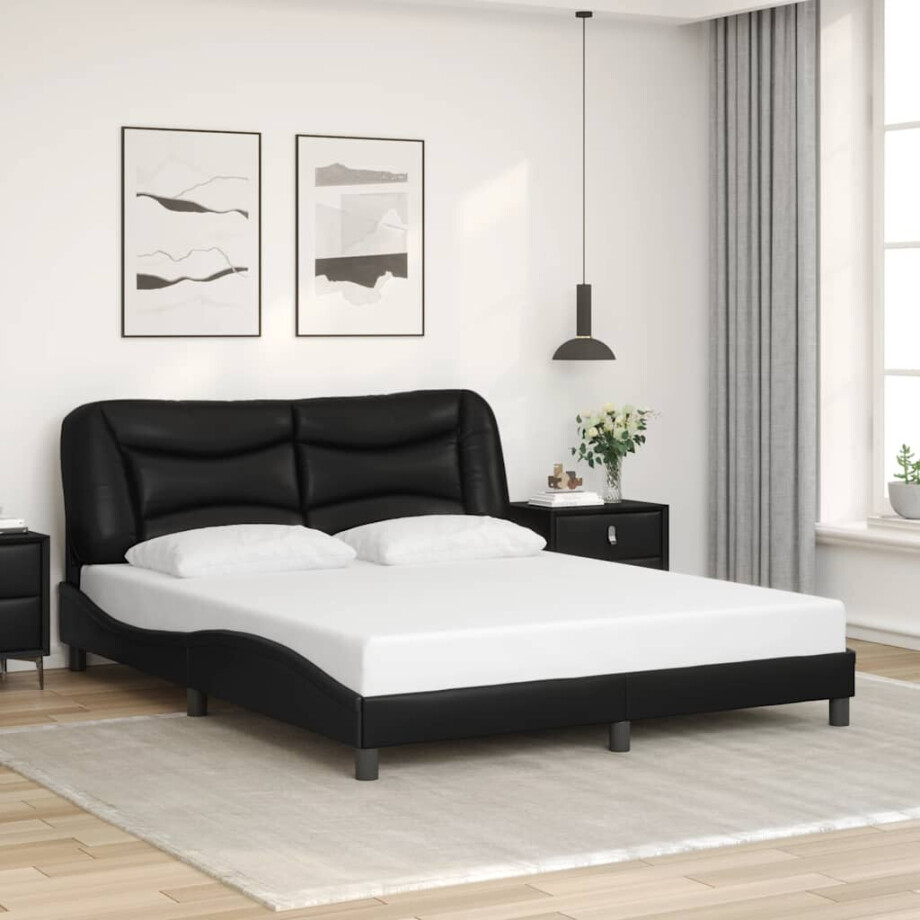 vidaXL Bedframe zonder matras "Hvar" kunstleer zwart 160x200 cm afbeelding 1