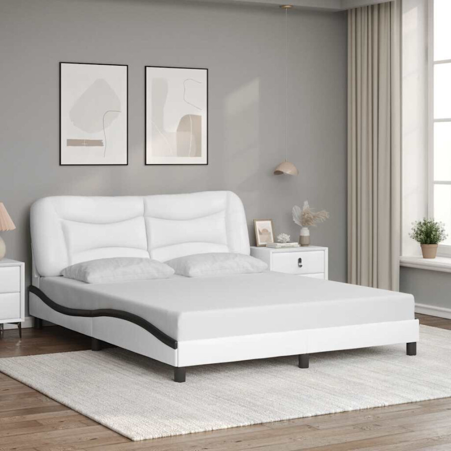 vidaXL Bedframe zonder matras "Hvar" kunstleer zwart en wit 160x200 cm afbeelding 1
