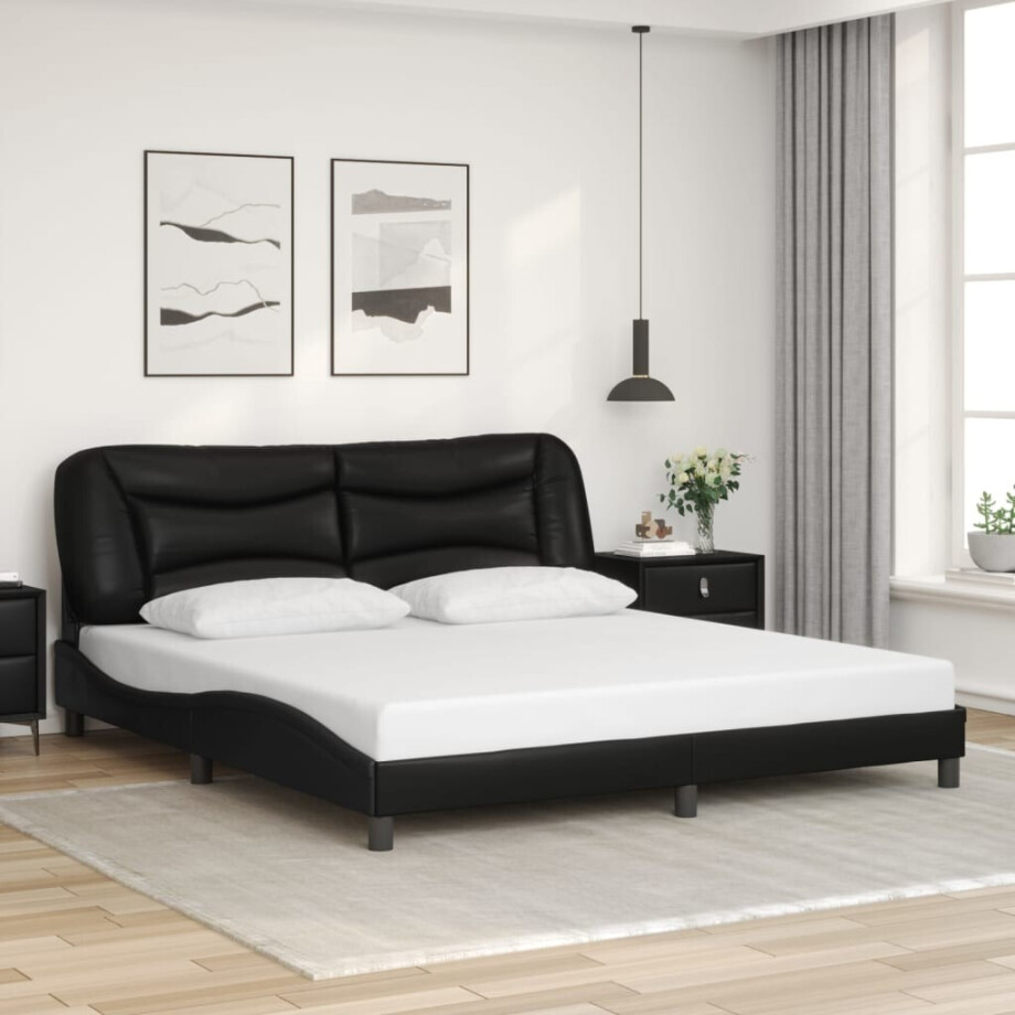 vidaXL Bedframe zonder matras "Hvar" kunstleer zwart 180x200 cm afbeelding 1