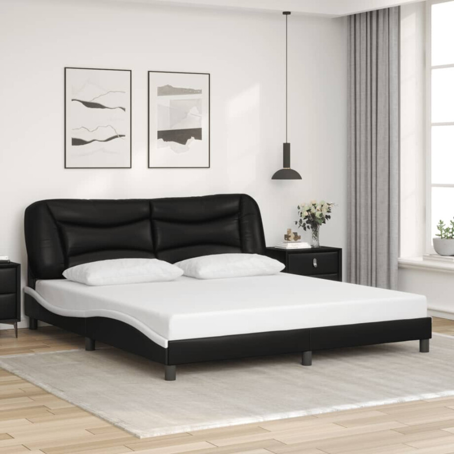 vidaXL Bedframe zonder matras "Hvar" kunstleer zwart en wit 180x200 cm afbeelding 1