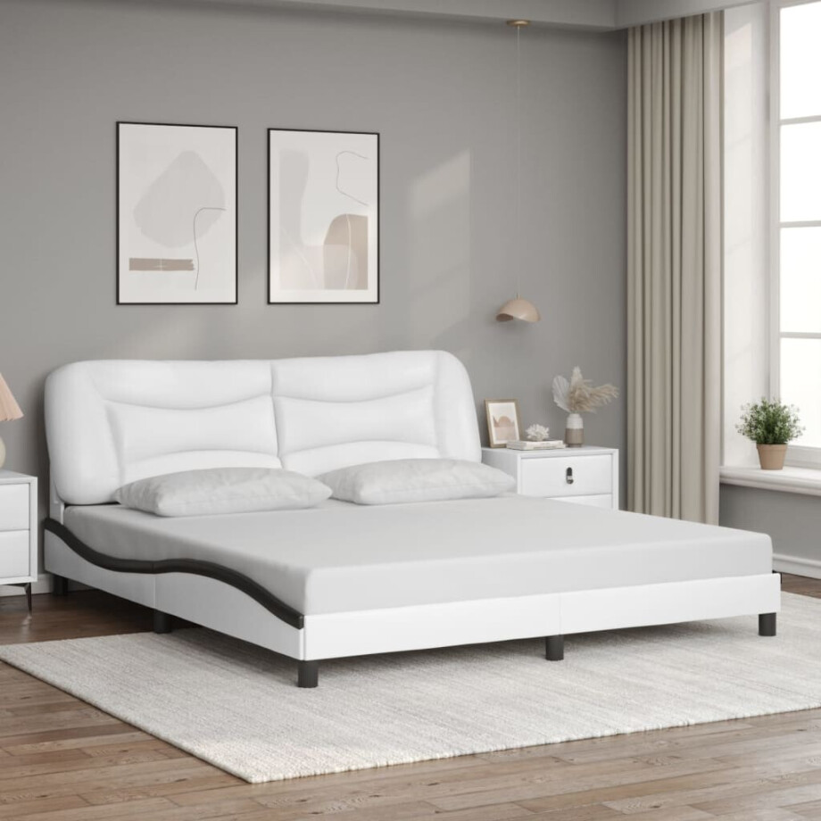 vidaXL Bedframe zonder matras "Hvar" kunstleer wit en zwart 180x200 cm afbeelding 1