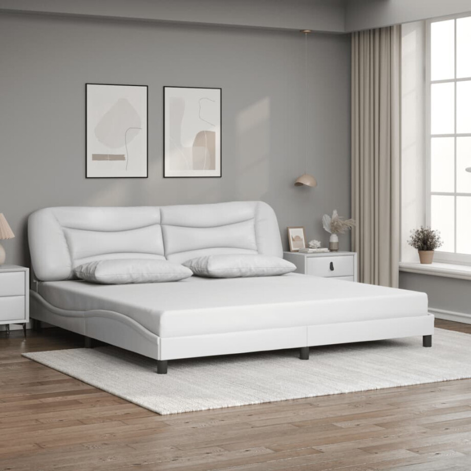 vidaXL Bedframe zonder matras "Hvar" kunstleer wit 200x200 cm afbeelding 1
