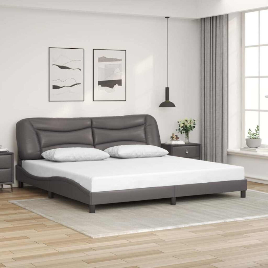 vidaXL Bedframe zonder matras "Hvar" kunstleer grijs 200x200 cm afbeelding 1