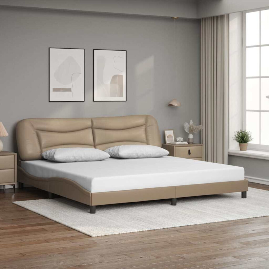vidaXL Bedframe zonder matras "Hvar" kunstleer cappuccinokleurig 200x200 cm afbeelding 1