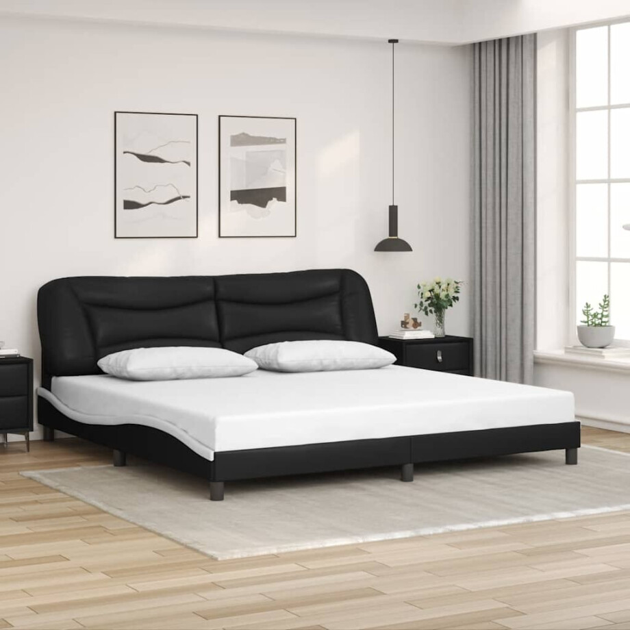 vidaXL Bedframe zonder matras "Hvar" kunstleer zwart en wit 200x200 cm afbeelding 1