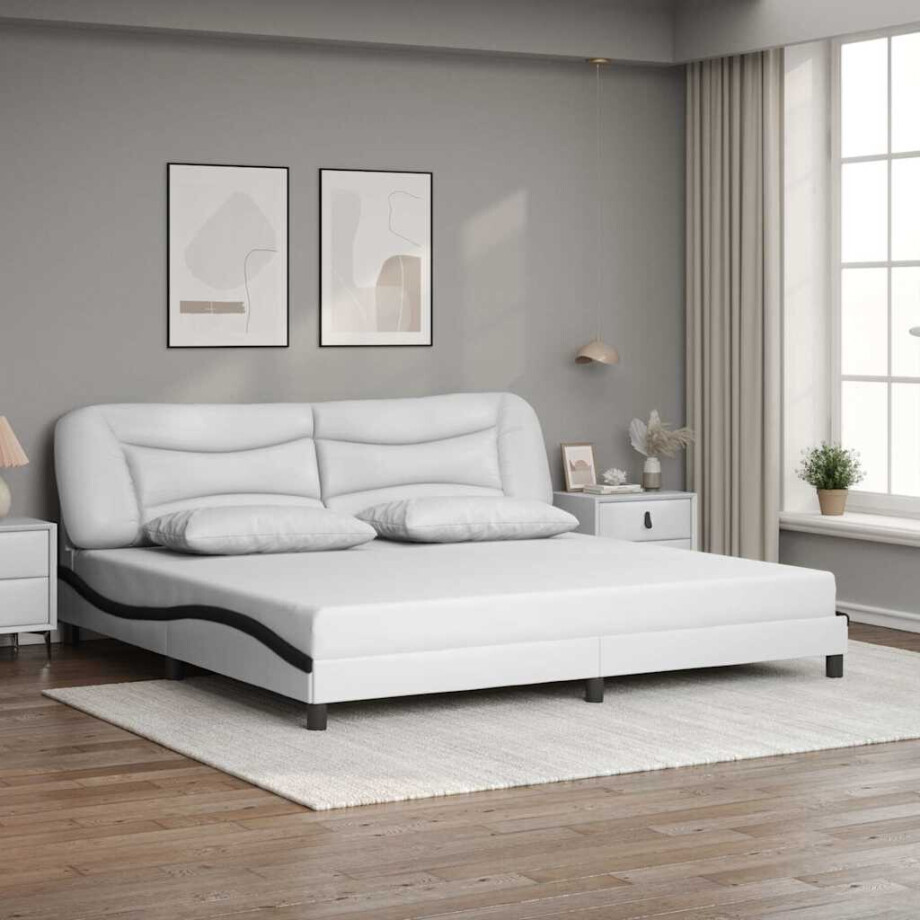 vidaXL Bedframe zonder matras "Hvar" kunstleer wit en zwart 200x200 cm afbeelding 1