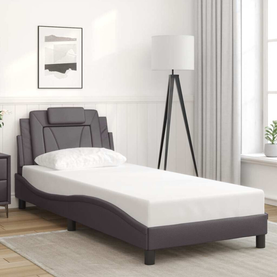 vidaXL Bedframe "Viana" zonder matras kunstleer grijs 80x200 cm afbeelding 1