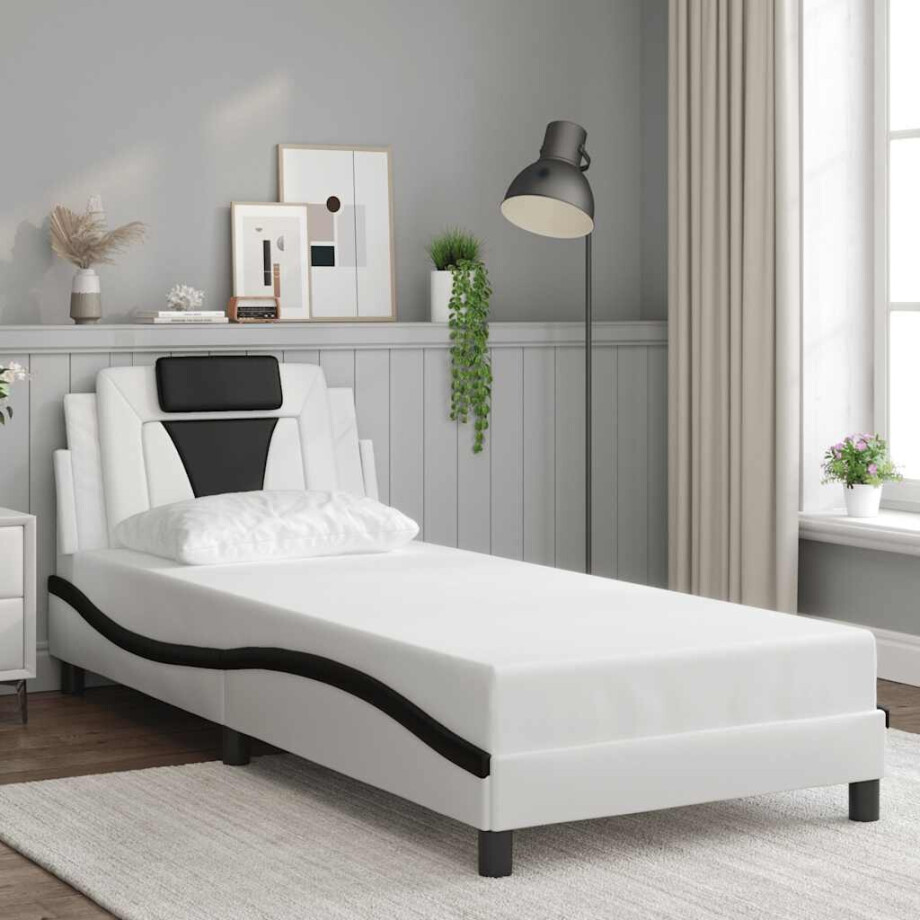 vidaXL Bedframe "Viana" zonder matras kunstleer wit en zwart 80x200 cm afbeelding 1