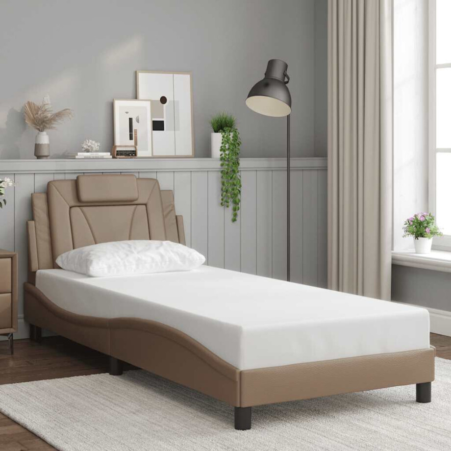 vidaXL Bedframe "Viana" zonder matras kunstleer cappucinnokleurig 90x190 cm afbeelding 1