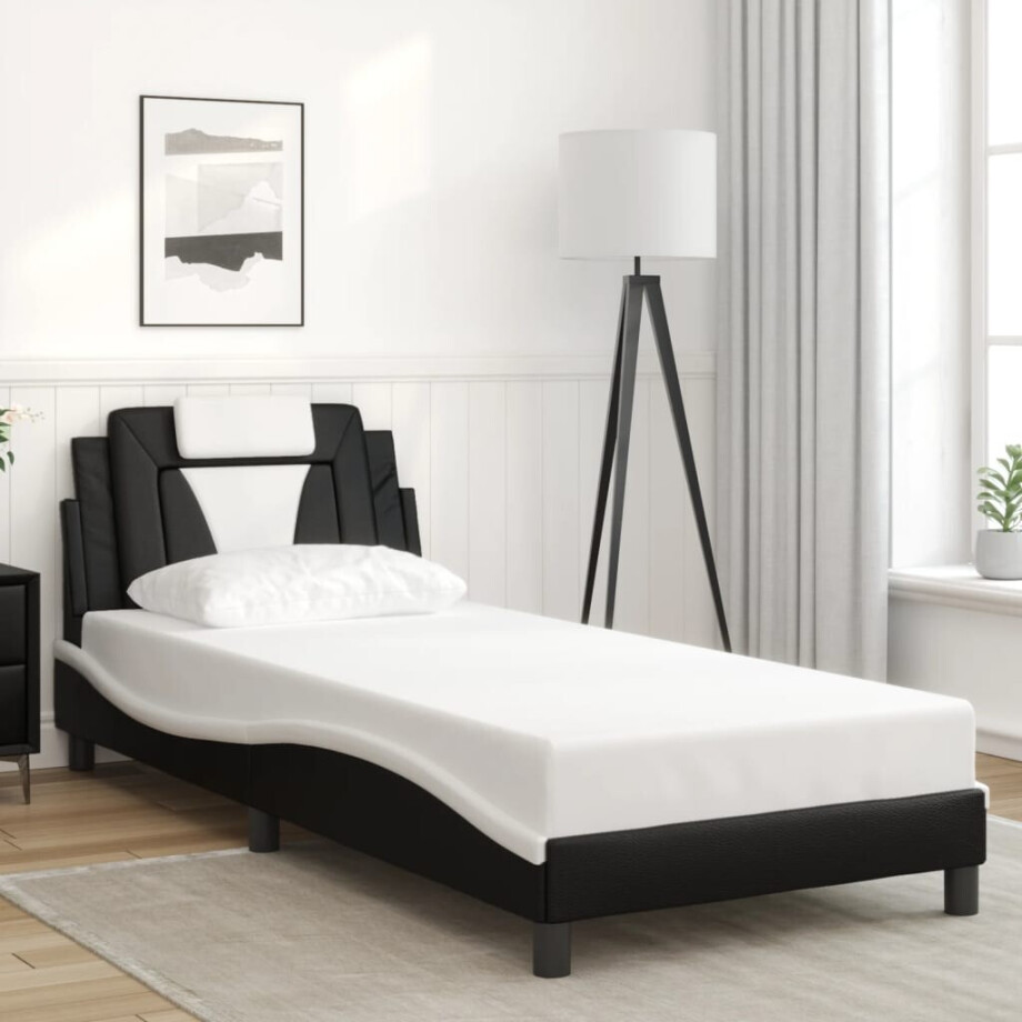 vidaXL Bedframe "Viana" zonder matras kunstleer zwart en wit 90x190 cm afbeelding 1