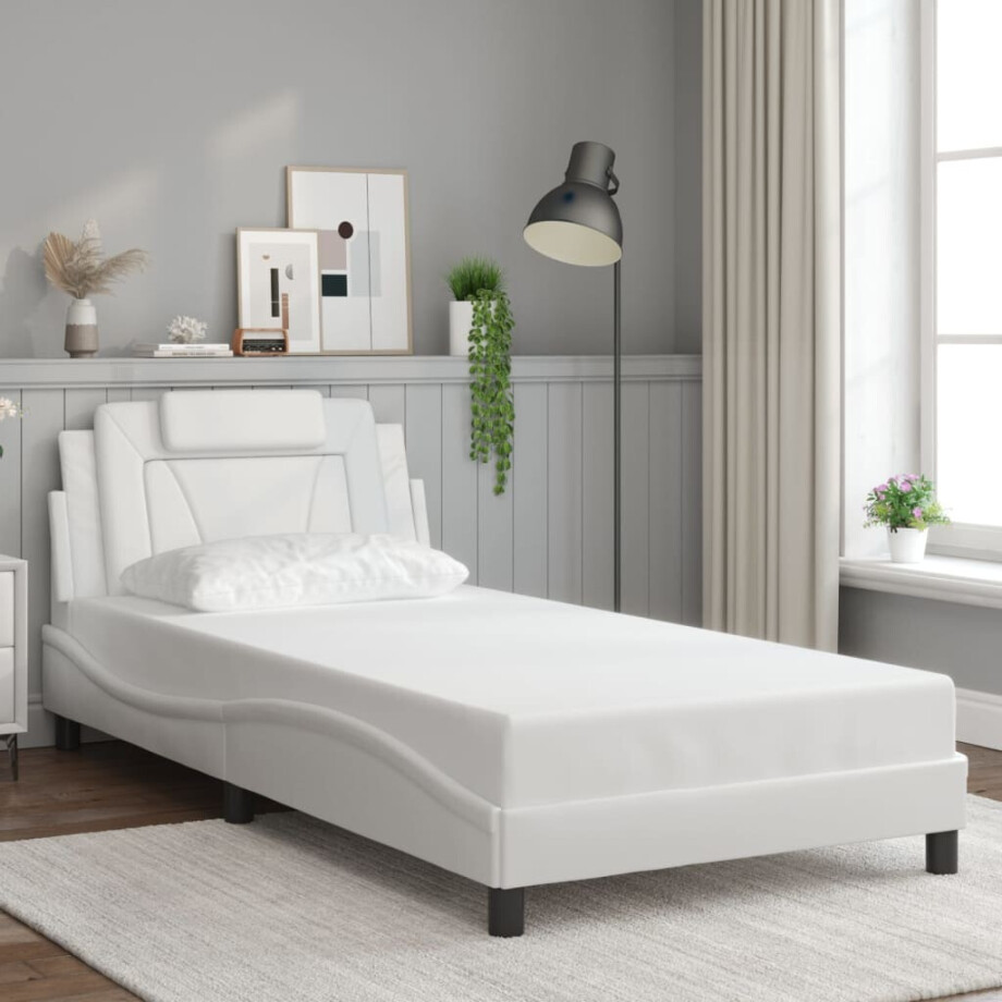 vidaXL Bedframe "Viana" zonder matras kunstleer wit 100x200 cm afbeelding 1