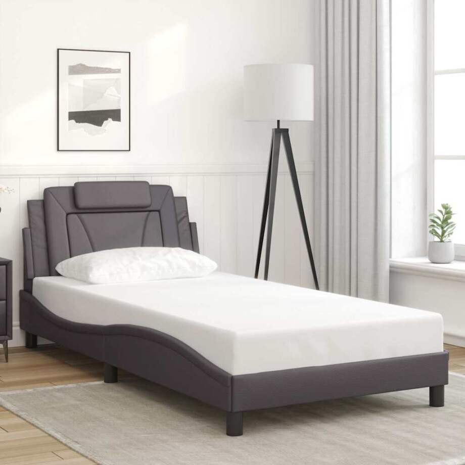 vidaXL Bedframe "Viana" zonder matras kunstleer grijs 100x200 cm afbeelding 1