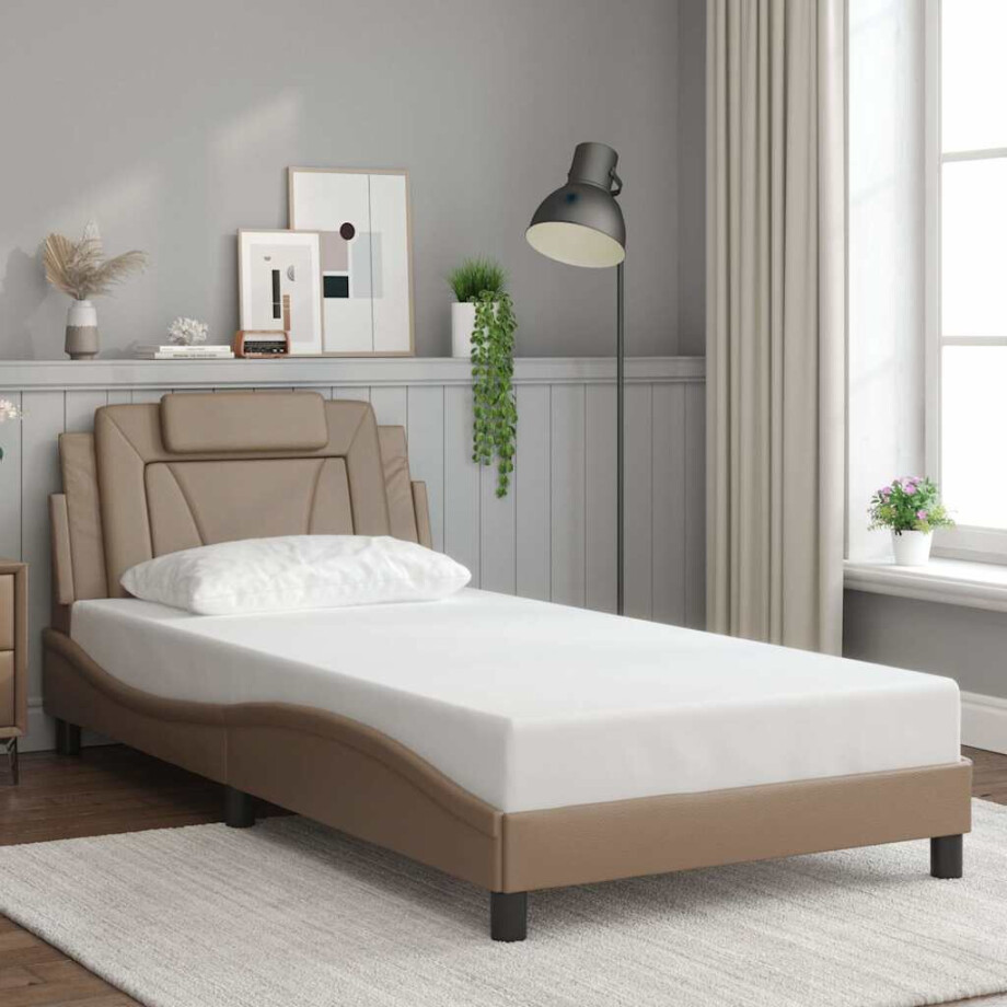 vidaXL Bedframe "Viana" zonder matras kunstleer cappuccinokleurig 100x200 cm afbeelding 1