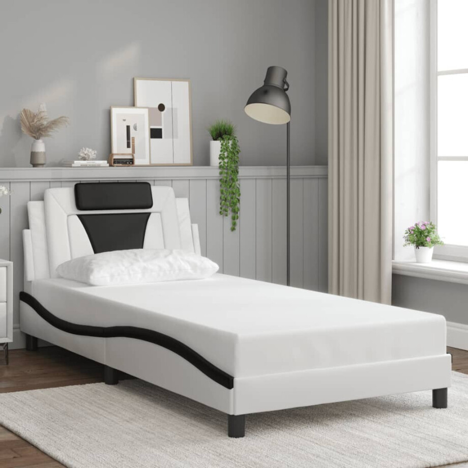 vidaXL Bedframe "Viana" zonder matras kunstleer zwart en wit 100x200 cm afbeelding 1
