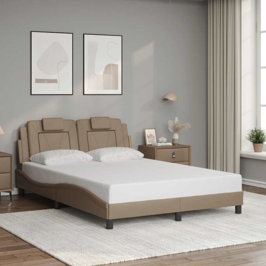 vidaXL Bedframe "Viana" zonder matras kunstleer cappuccinokleurig 120x200 cm afbeelding 1