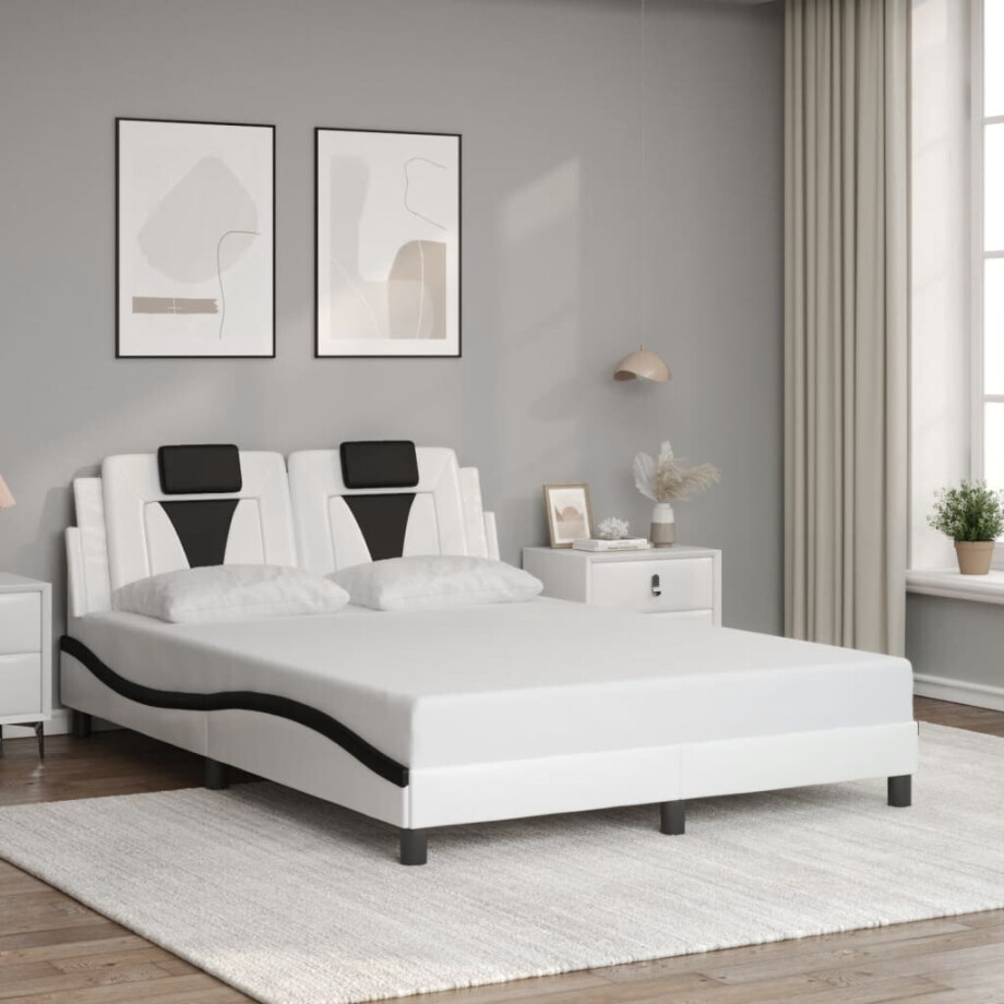 vidaXL Bedframe "Viana" zonder matras kunstleer zwart en wit 120x200 cm afbeelding 1