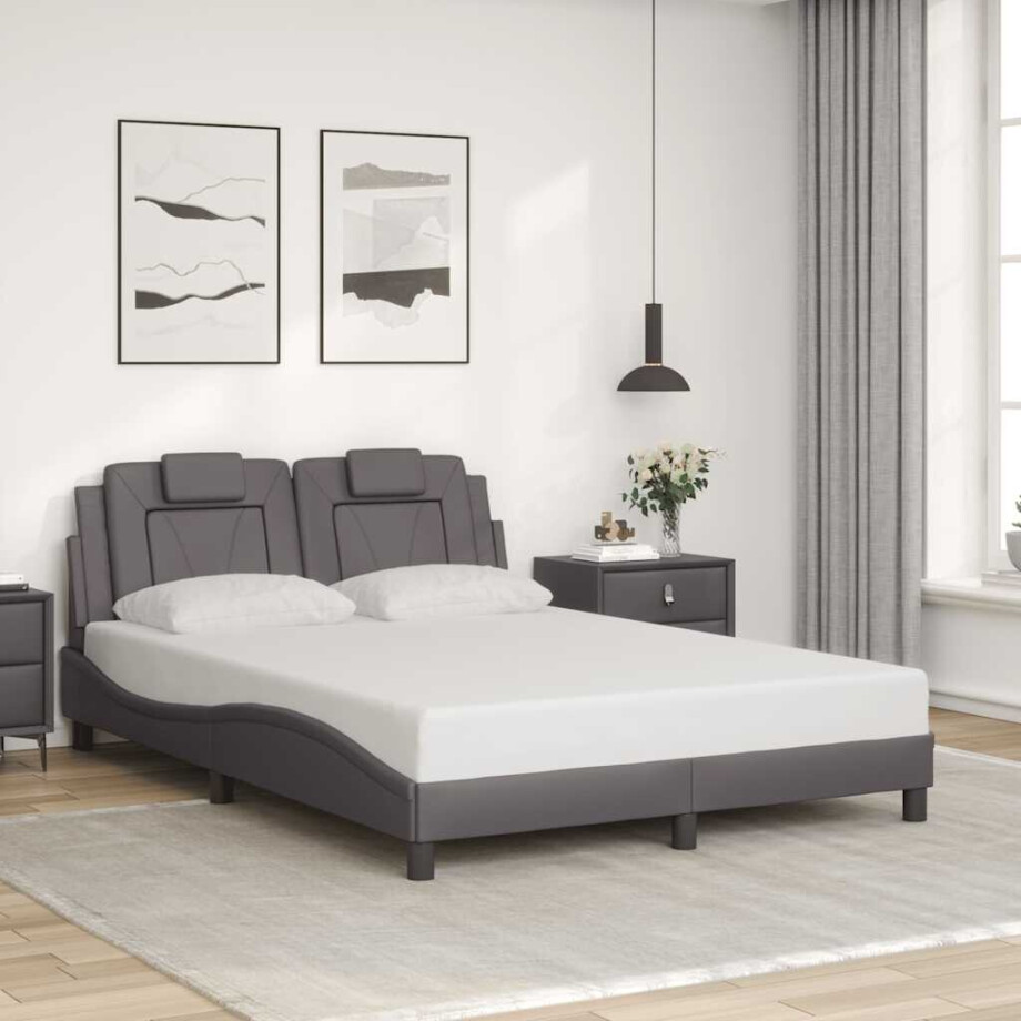 vidaXL Bedframe "Viana" zonder matras kunstleer grijs 140x190 cm afbeelding 1