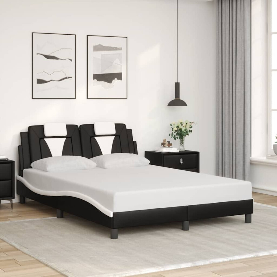 vidaXL Bedframe "Viana" zonder matras kunstleer zwart en wit 140x190 cm afbeelding 1
