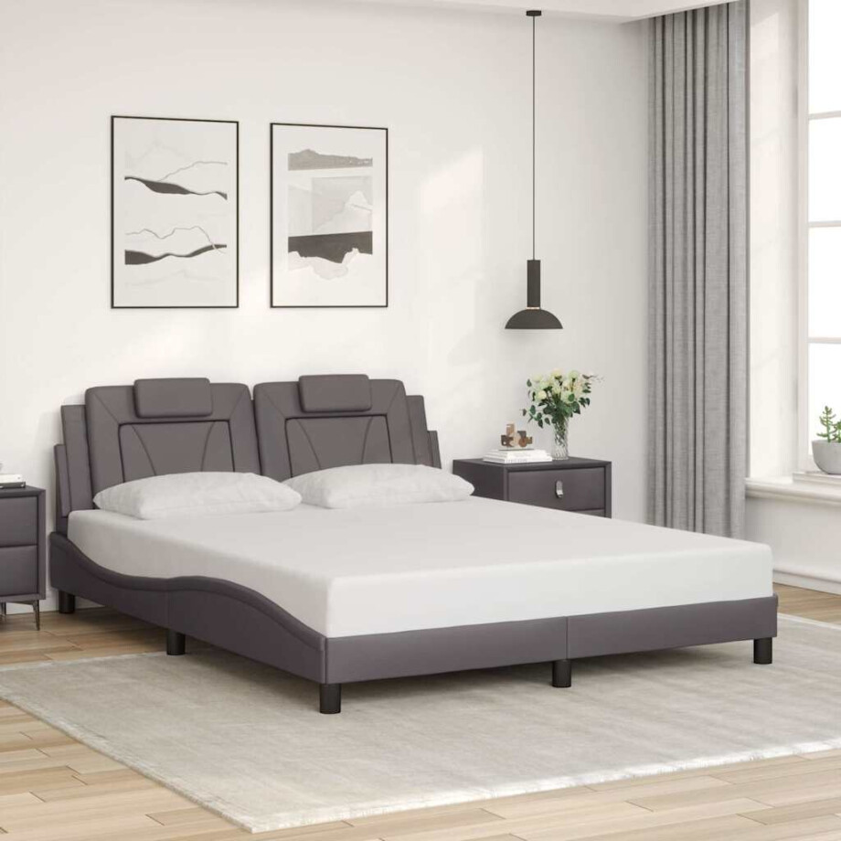 vidaXL Bedframe "Viana" zonder matras kunstleer grijs 160x200 cm afbeelding 1