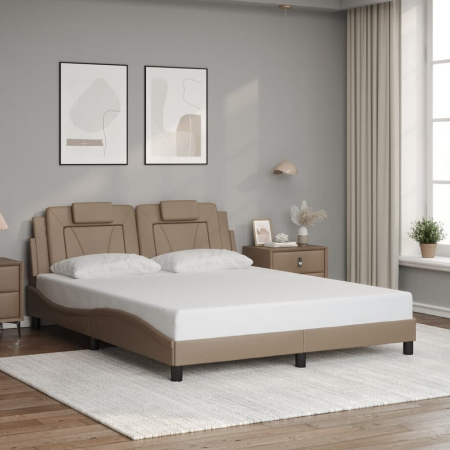 vidaXL Bedframe "Viana" zonder matras kunstleer cappuccinokleurig 160x200 cm afbeelding 1