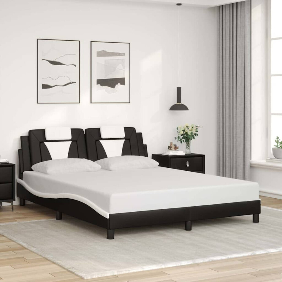 vidaXL Bedframe "Viana" zonder matras kunstleer zwart en wit 160x200 cm afbeelding 1