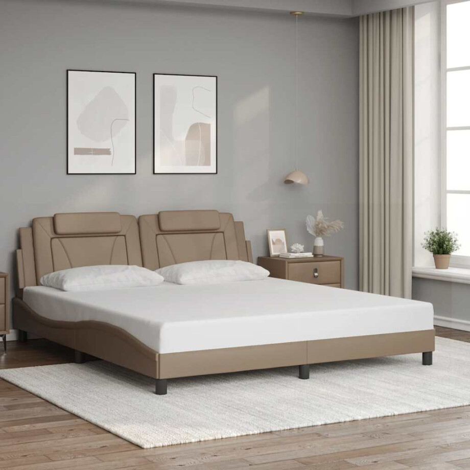 vidaXL Bedframe "Viana" zonder matras kunstleer cappuccinokleurig 180x200 cm afbeelding 1