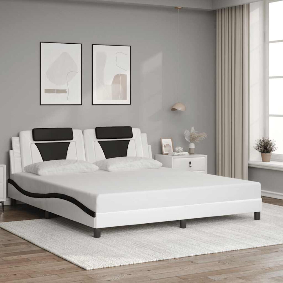 vidaXL Bedframe "Viana" zonder matras kunstleer wit en zwart 180x200 cm afbeelding 1