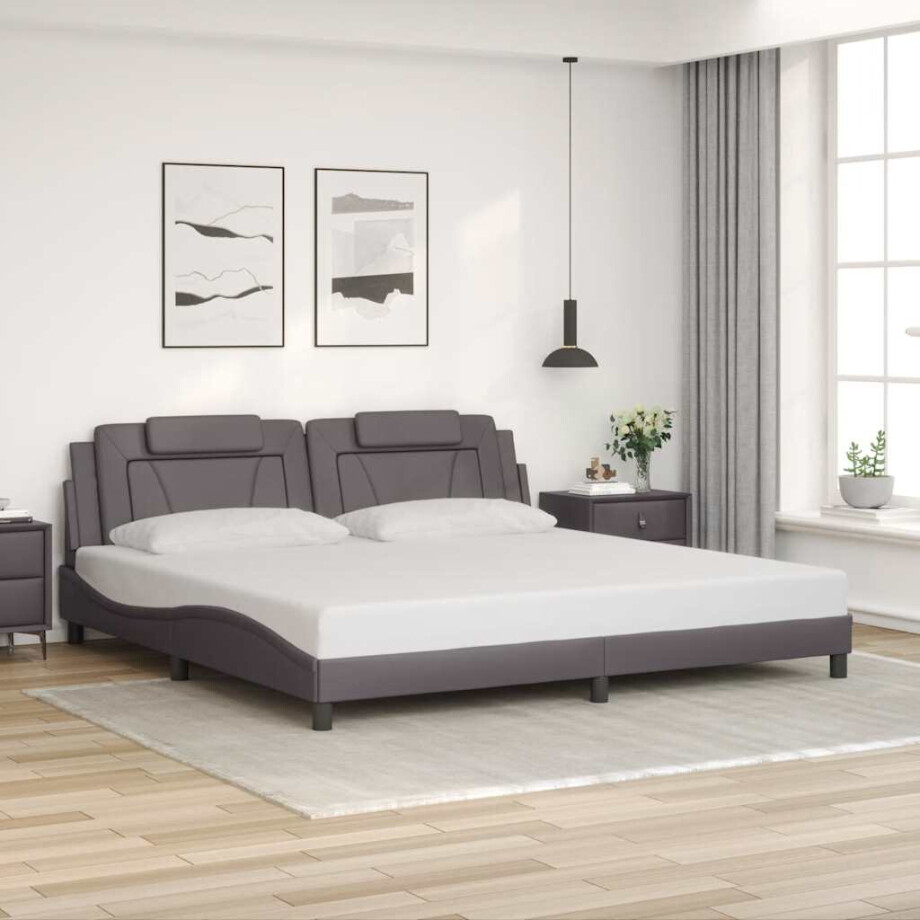 vidaXL Bedframe "Viana" zonder matras kunstleer grijs 200x200 cm afbeelding 1