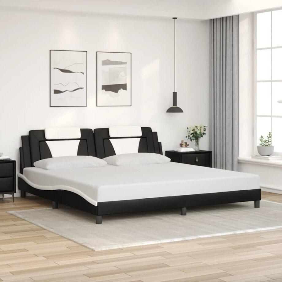 vidaXL Bedframe "Viana" zonder matras kunstleer zwart en wit 200x200 cm afbeelding 1
