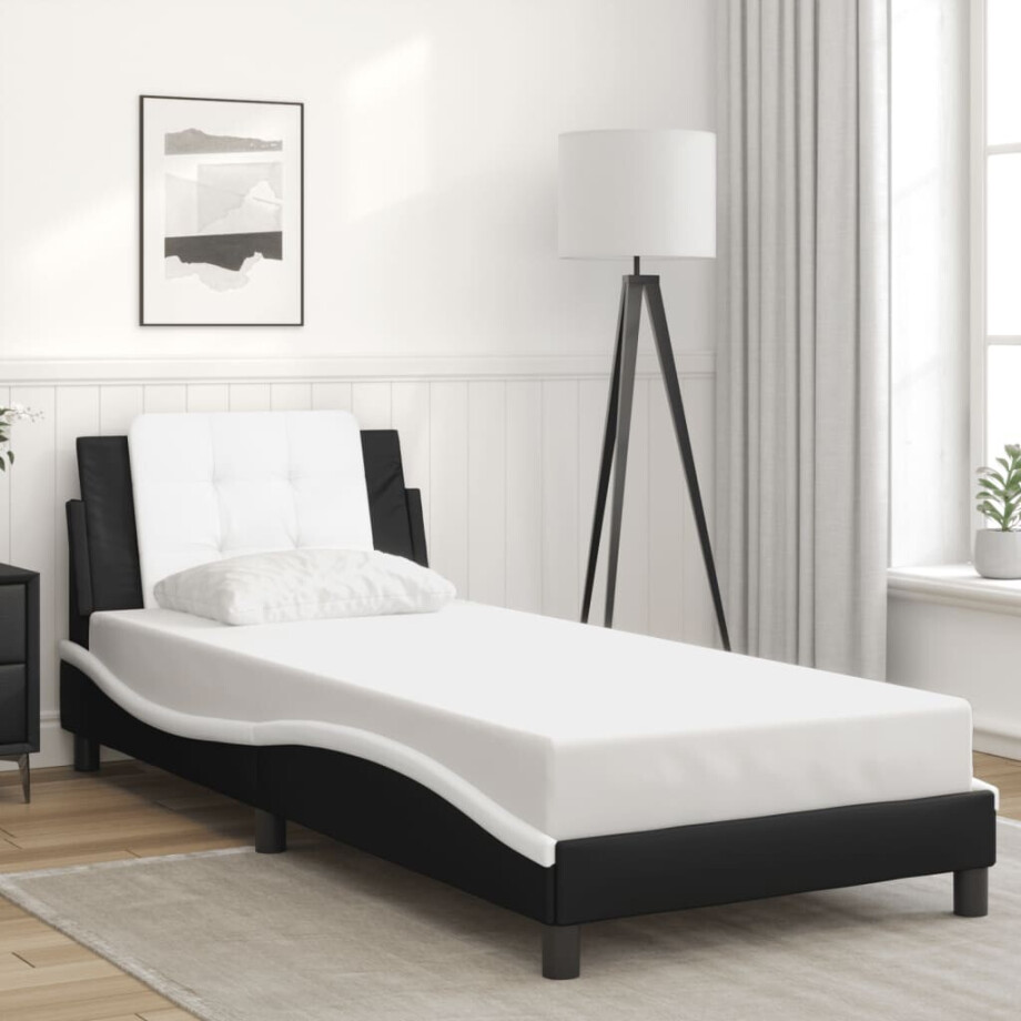 vidaXL Bedframe zonder matras "Zadar" kunstleer zwart en wit 90x200 cm afbeelding 1