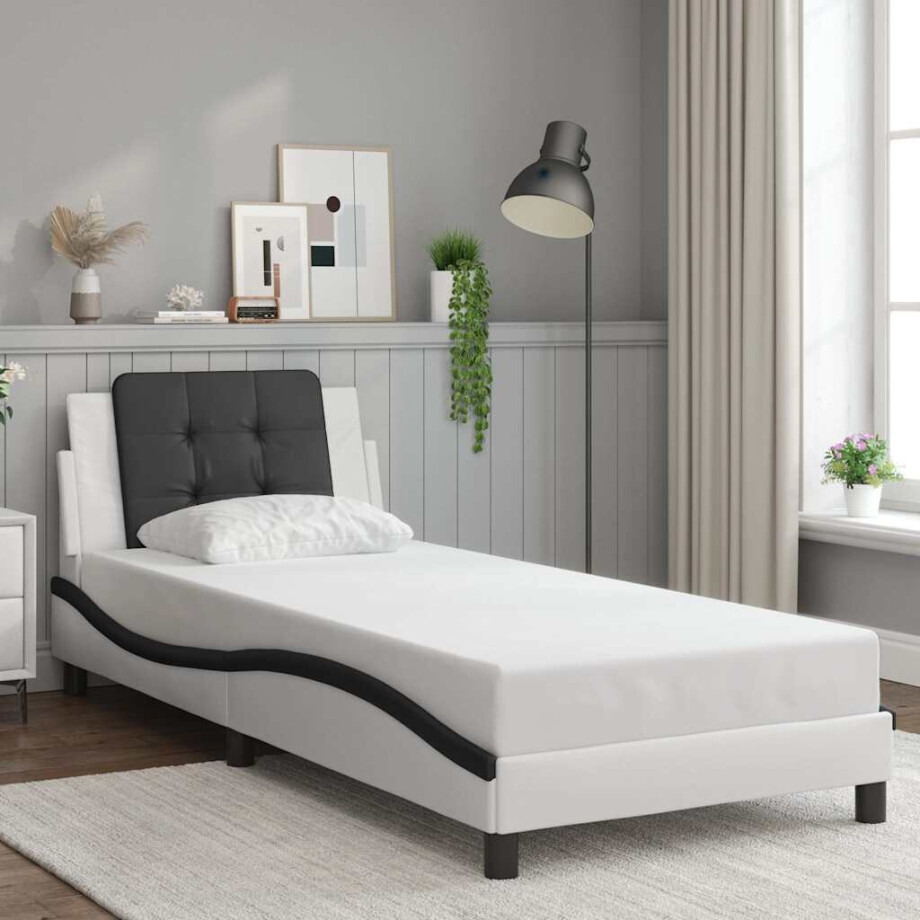 vidaXL Bedframe zonder matras "Zadar" kunstleer wit en zwart 90x200 cm afbeelding 1