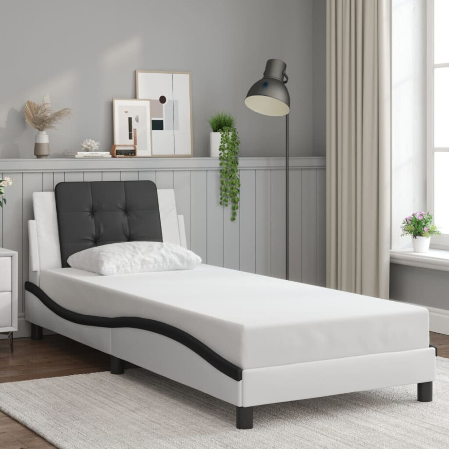 vidaXL Bedframe zonder matras "Zadar" kunstleer wit en zwart 90x200 cm afbeelding 1