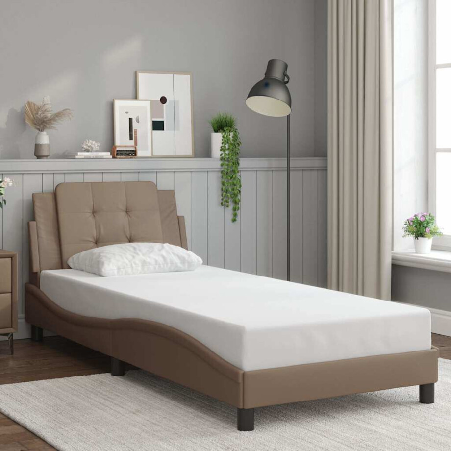vidaXL Bedframe zonder matras "Zadar" kunstleer cappuccinokleurig 100x200 cm afbeelding 1