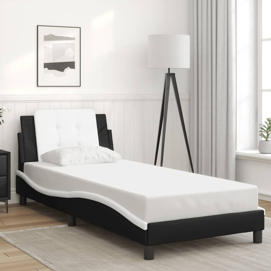 vidaXL Bedframe zonder matras "Zadar" kunstleer zwart en wit 100x200 cm afbeelding 1