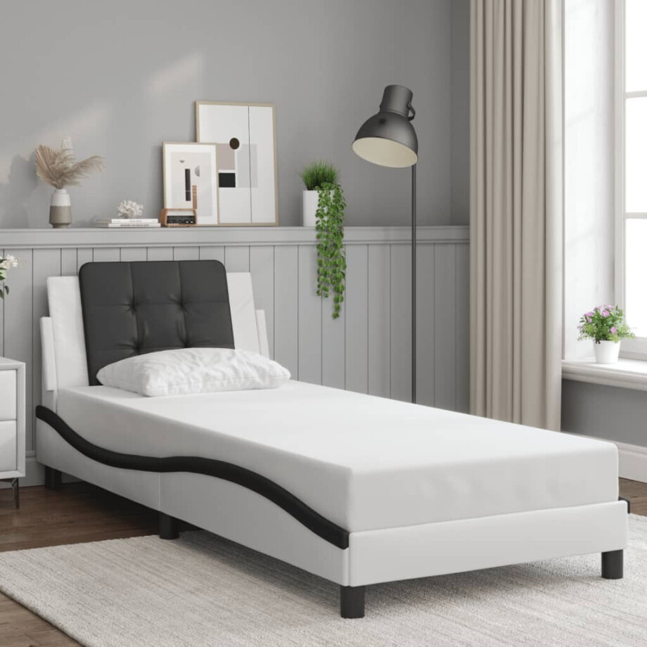 vidaXL Bedframe zonder matras "Zadar" kunstleer zwart en wit 100x200 cm afbeelding 1