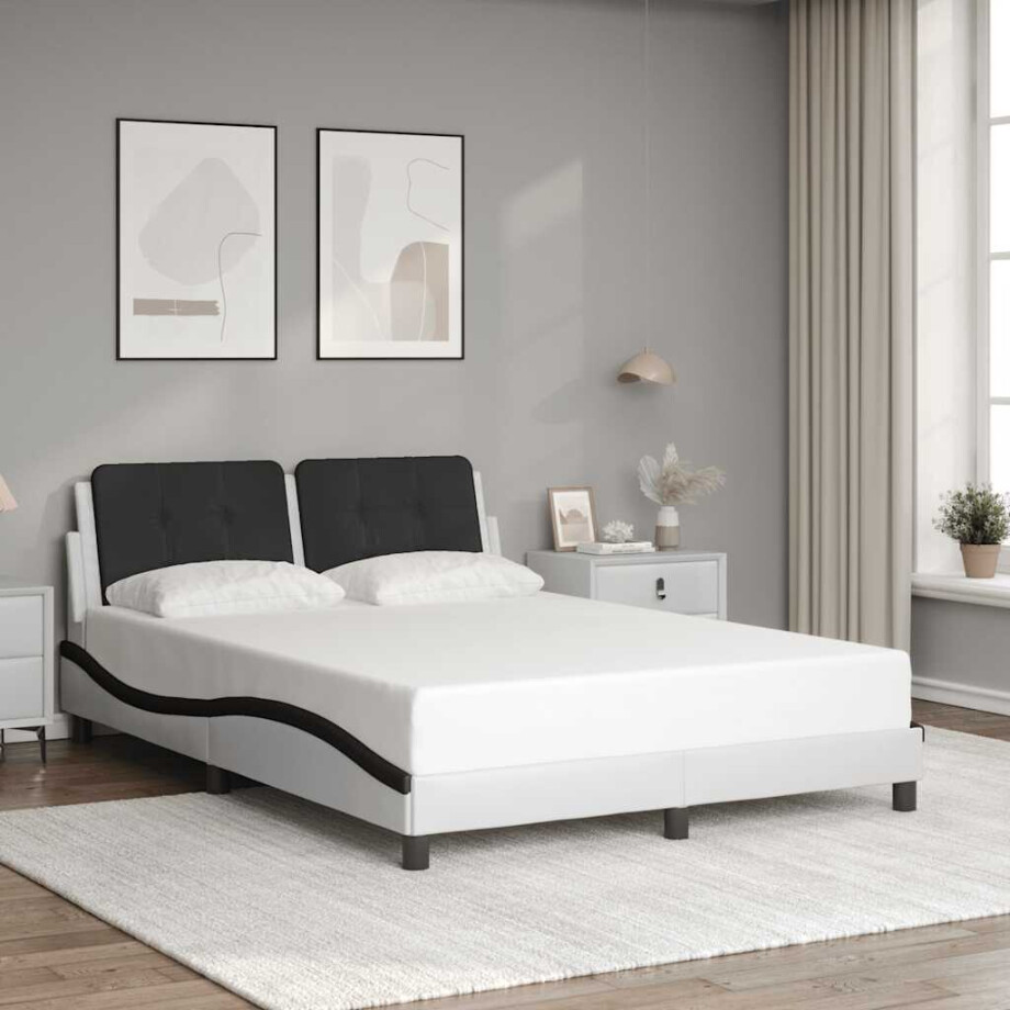 vidaXL Bedframe zonder matras "Zadar" kunstleer wit en zwart 140x190 cm afbeelding 1