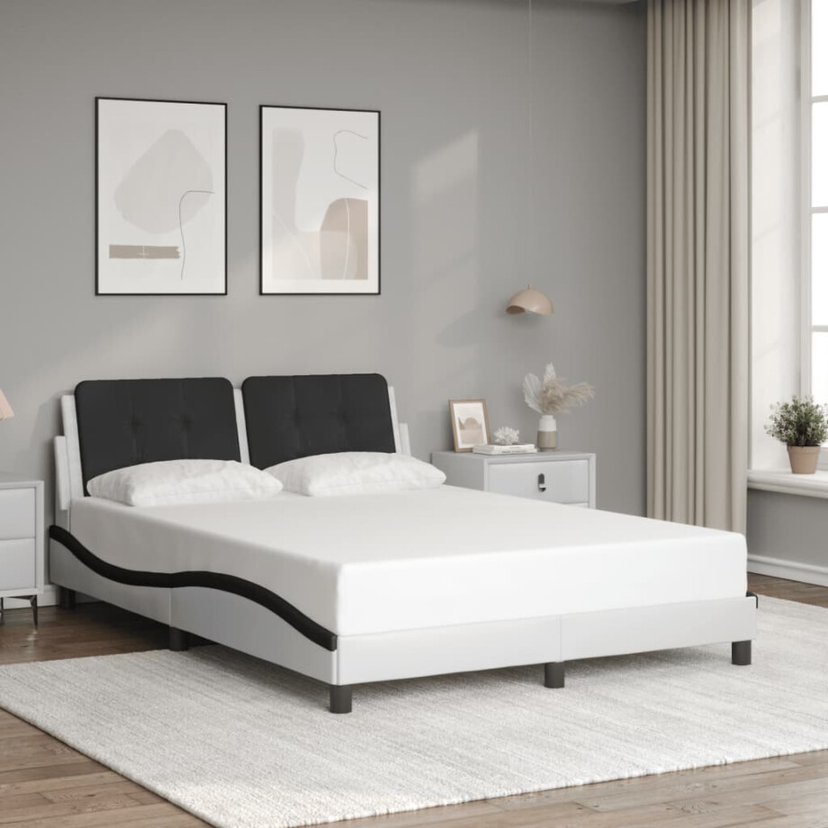 vidaXL Bedframe zonder matras "Zadar" kunstleer zwart en wit 140x200 cm afbeelding 1